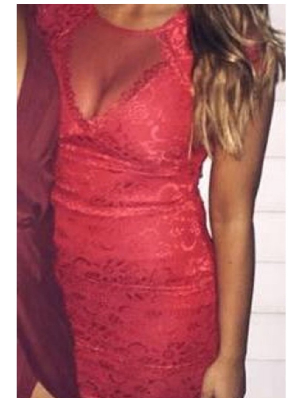 BEBE LACE XS Red Lace Bodycon Dress - Women